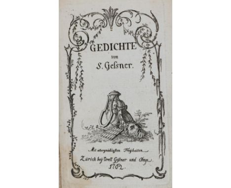 Gessner,S.: Gedichte. Zürich, Orell Gessner 1762. Mit rad. Titel mit Titelvign. u. 4 rad. Kopfvign. 260 S. Blindgepr. Ldr. d.