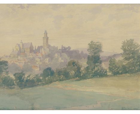 Lauter, Wilhelm Hermann Adolf: (Emmendingen/Baden 1847-1917 Berlin). Sommerliche Mittelgebirgslandschaft mit Blick auf die Fe