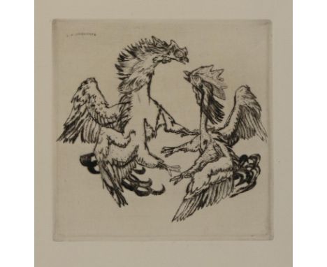 Jungnickel, Ludwig Heinrich: (1881 Wunsiedel - Wien 1965). Hahnenkampf. Kaltnadelradieruung auf van Gelder Zonen bei Vlg. d. 