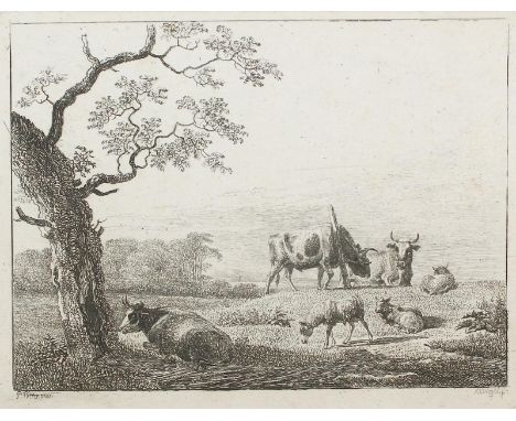 Klengel, Johann Christian: (1751 Kesseldorf - Dresden 1824). Weidene Tiere Radierung nach Potter. Plgr. ca 12,5 x 16,3 cm, mi