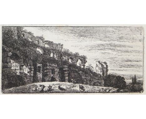 Klengel, Johann Christian: (1751 Kesseldorf - Dresden 1824). Ruine. Radierung. Plgr. ca. 6 x 13 cm, Blgr. ca. 7,5 x 14 cm. I.