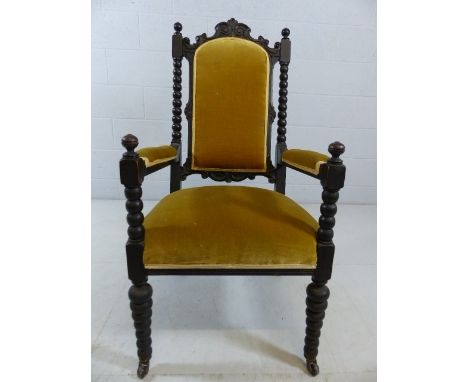 Victorian Armchair with bobbin turned legs and upholstered 