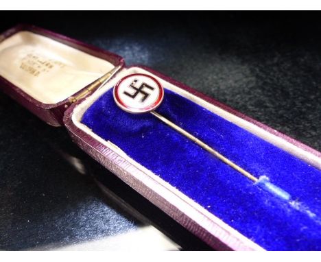 Nazi enamel Tie pin original box marked M. Kleiser &amp; Sons