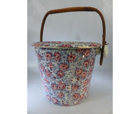 Ceramic tea spittoon with lid and cane handle in the Kolo pattern by William Bennett Hanley