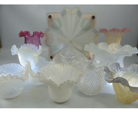 Collection of eleven vintage glass lampshades, three opalescent