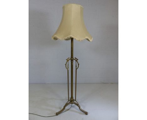 Brass Art Nouveau extendable standard lamp with shade