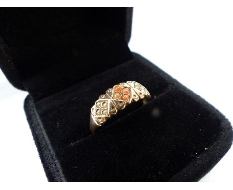 ALL PROCEEDS TO DEVON AIR AMBULANCE: 1885 Coral and Seed Pearl 9ct gold ladies ring