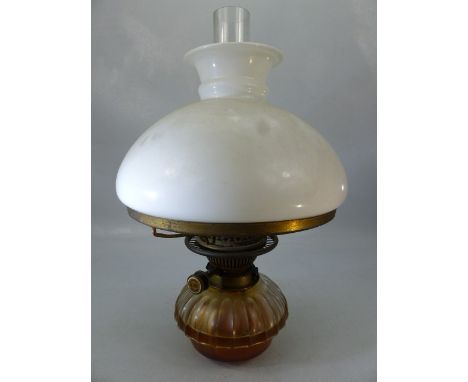 Victorian oil lamp with original glass shade and chimney
