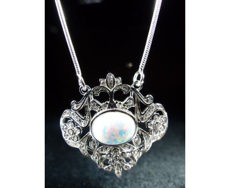 Silver and CZ Opal panelled Belle Epoque style pendant necklace