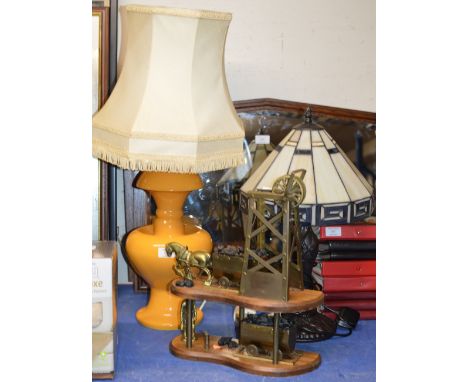 LARGE DECORATIVE RETRO STYLE LAMP, 1 OTHER LAMP &amp; HORSE &amp; CART DISPLAY     