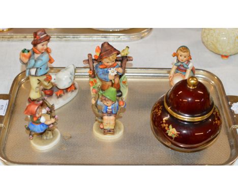 5 VARIOUS HUMMEL/GOEBEL FIGURINE ORNAMENTS &amp; CARLTON WARE LIDDED JAR     