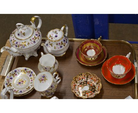 TRAY CONTAINING QUANTITY ROYAL STAFFORD "GOLDEN BRAMBLE" TEA WARE, ROYAL CROWN DERBY IMARI DISH &amp; 2 CABINET CUP &amp; SAU