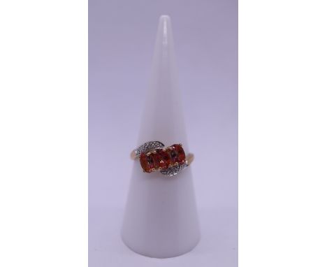 9ct gold mystic topaz &amp; diamond set ring - Size M 
