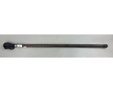 Carved hardwood walking stick with ebony African head 