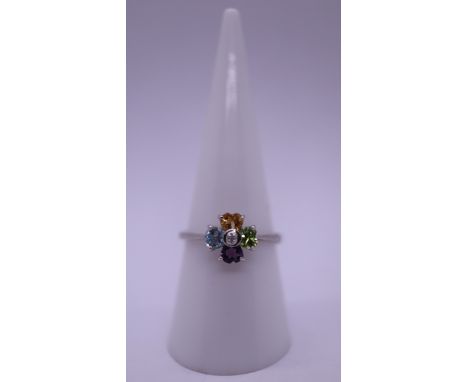 Silver semi precious stone set ring - Size N 
