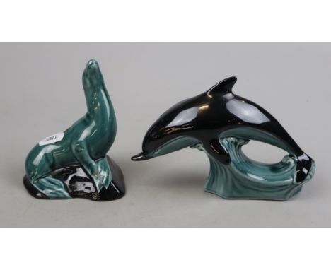 2 pieces of Poole pottery - Dolphin and a Seal 