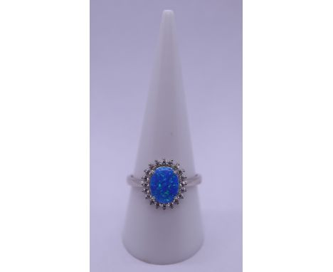 Silver opal set ring - Size R 
