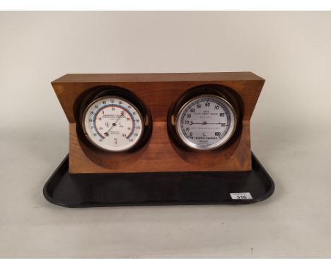 A ships style thermometer plus a humidity indicator in a hardwood frame of West German manufacture
