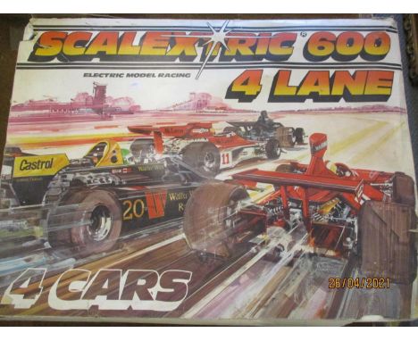 A 20th century Scalextric 600 4-lane boxed set to include four Controllers A/F, six cars A/F, a C190 Twin Track Pitstop set, 