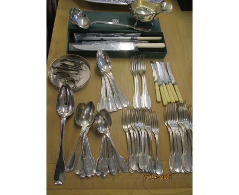 Silver plate to include cutlery and flatware, a carving set and a silver napkin ring Location: RWB 