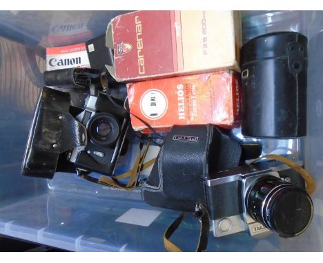 A mixed lot of cameras and lens to include a Petri TTL, a Zenit-E camera and two cased binocularsLocation: 4:4 