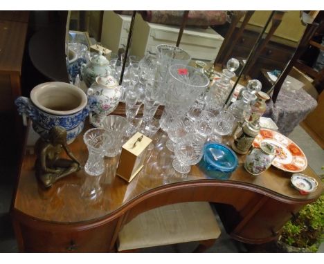 A selection of ceramics, table glass and costume jewellery to include a Westerwald stoneware vase with twin handled bird mask