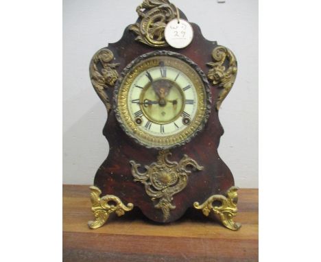 A late 19th century painted metal cased and gilt mounted mantel clock with an Ansonia Clock Co. movement, 34cm highLocation: 