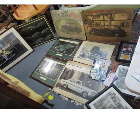 A collection of car prints to include a limited edition print by Peter Sissons, signed and numbered 113/1500 in pencil, three