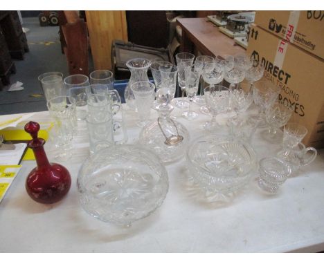 A collection of crystal to include a decanter with silver port label, a set of six hock glasses, two bowls etc, together with