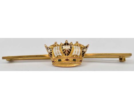 A 9ct yellow gold and enamel bar brooch/tie pin, approx 3.7g.
