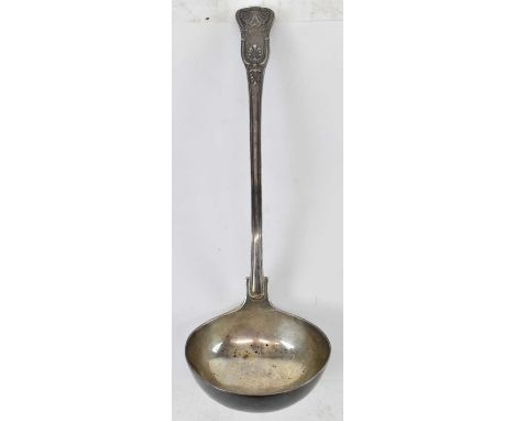 A large Victorian hallmarked silver ladle, London 1874, 10.4ozt/325g.