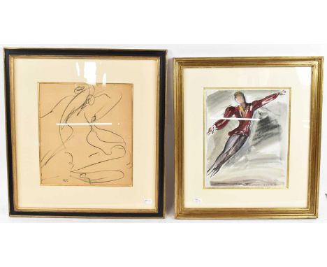 † JEAN TOTH; watercolour, 'A. Kaliovjnioce in The Black Swan', signed and inscribed, 29 x 23.5cm and a charcoal sketch by the