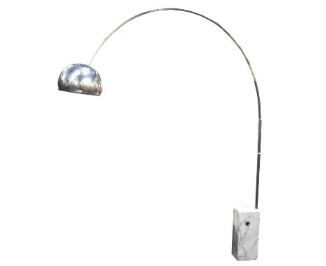 An Arco steel floor lamp after the 1962 design by Achille &amp; Pier Giacomo Castigloni, on marble plinth base, height approx