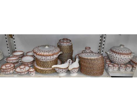 A very large quantity of Spode 'Fleur de Lys Red' tableware including graduated sets of plates, coffee cups, soup bowls, grav