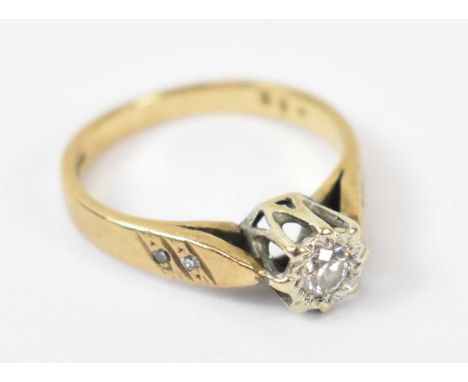 A yellow metal ring, size J, approx 2g.