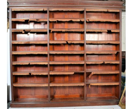 A good large Victorian mahogany triple section library bookcase cabinet of open window form. The three very large upright sec