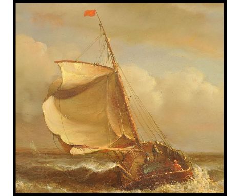 Jean Laurent (1898-1988) France. A good 20th century&nbsp;oil painting on panel of a gunship on choppy sea with smaller boat 