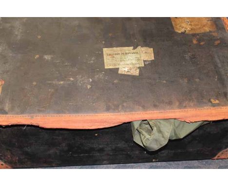 LARGE TRAVEL TRUNK OF COLLECTABLES AND CONTENTS
including golf clubs, fire companion in the form of a knight, poncho, metal m