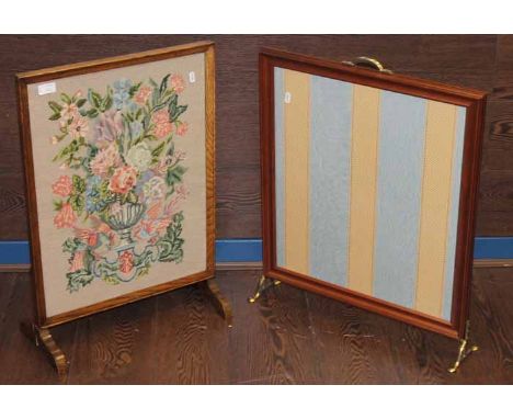 TAPESTRY FIRE SCREEN, ANOTHER FIRE SCREEN AND A MAHOGANY CASED TOILET BASIN 