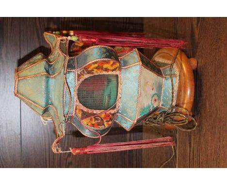 SILK CHINESE LANTERN LAMP
lights up with revolving scene of Hong Kong, on a wooden base