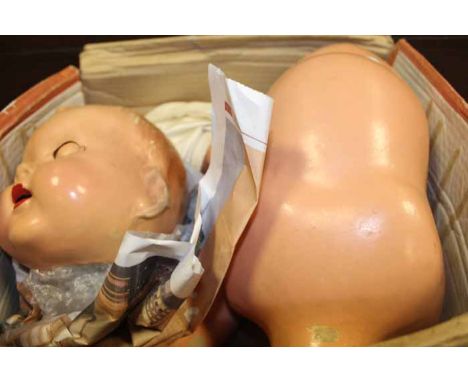 VINTAGE 1950S HAND PAINTED PAPER MACHE  DOLL
with moving eyes and open mouth, needs re-stringing