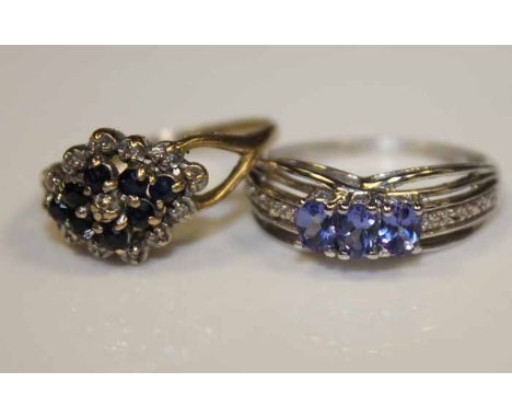 SAPPHIRE AND DIAMOND GOLD RING
together with another tanzanite and diamond ring (2)