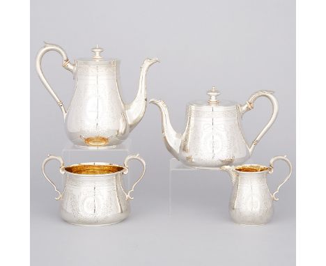 Victorian Silver Tea and Coffee Service, Charles Frederick Hancock, London, 1864-65comprising four pieces, coffee pot height 