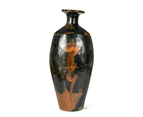 § David Leach OBE (1911-2005), a large bottle form stoneware vase, with tenmoku glaze, impressed seal to base49cm high