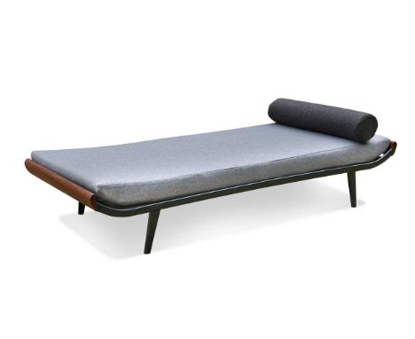 André R. Cordemeyer (1924-1997) for Auping, a Cleopatra daybed,  lacquered steel and teak with wool upholstery 38 x 198 x 83c