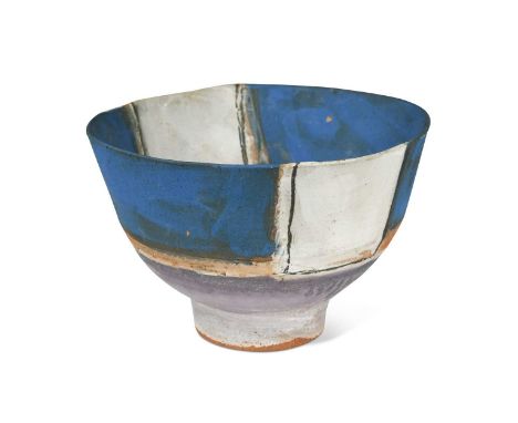 § Robin Welch (1936-2019), a stoneware footed bowl, circa 1987, with glazes in blue, white and lustrous lilac, impressed init