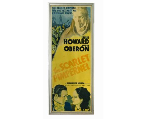 A vintage film poster, The Scarlet Pimpernel, 1934,  lithograph in colours, framed90 x 35cmA number of tears and creases, tea