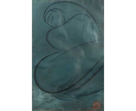 Jamini Roy (1887-1972)  Blue Nude signed in Bengali (lower right) tempera on canvas 59 x 40.5cm  Provenance: Acquired by Hump