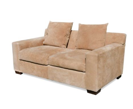 Ralph Lauren Home, a suede upholstered two-seat sofa, raised on hardwood block feet79 x 188 x 112cmIn good, clean, lightly us
