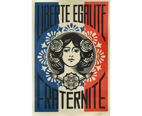 Shepard Fairey (1970-) Liberté, Egalité, Fraternitésigned and dated 'Shf23' (lower right)offset lithograph, unframed91.5 x 61